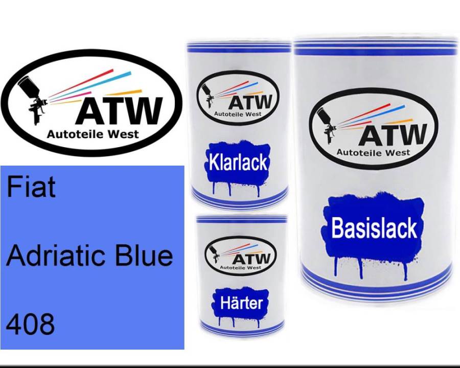 Fiat, Adriatic Blue, 408: 500ml Lackdose + 500ml Klarlack + 250ml Härter - Set, von ATW Autoteile West.